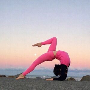 Aerie Pink Ribbed Yoga Balletcore Leggings M Compression Waist Ankle Athleisure